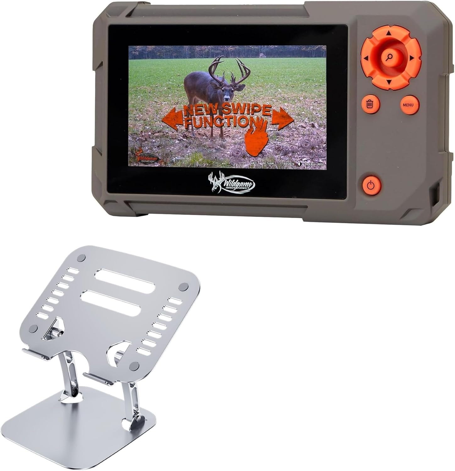 BoxWave Stand and Mount Compatible with Wildgame Innovations Swipe Trail Pad - Executive VersaView Stand, Ergonomic Adjustable Viewing Angle Metallic Riser - Metallic Silver