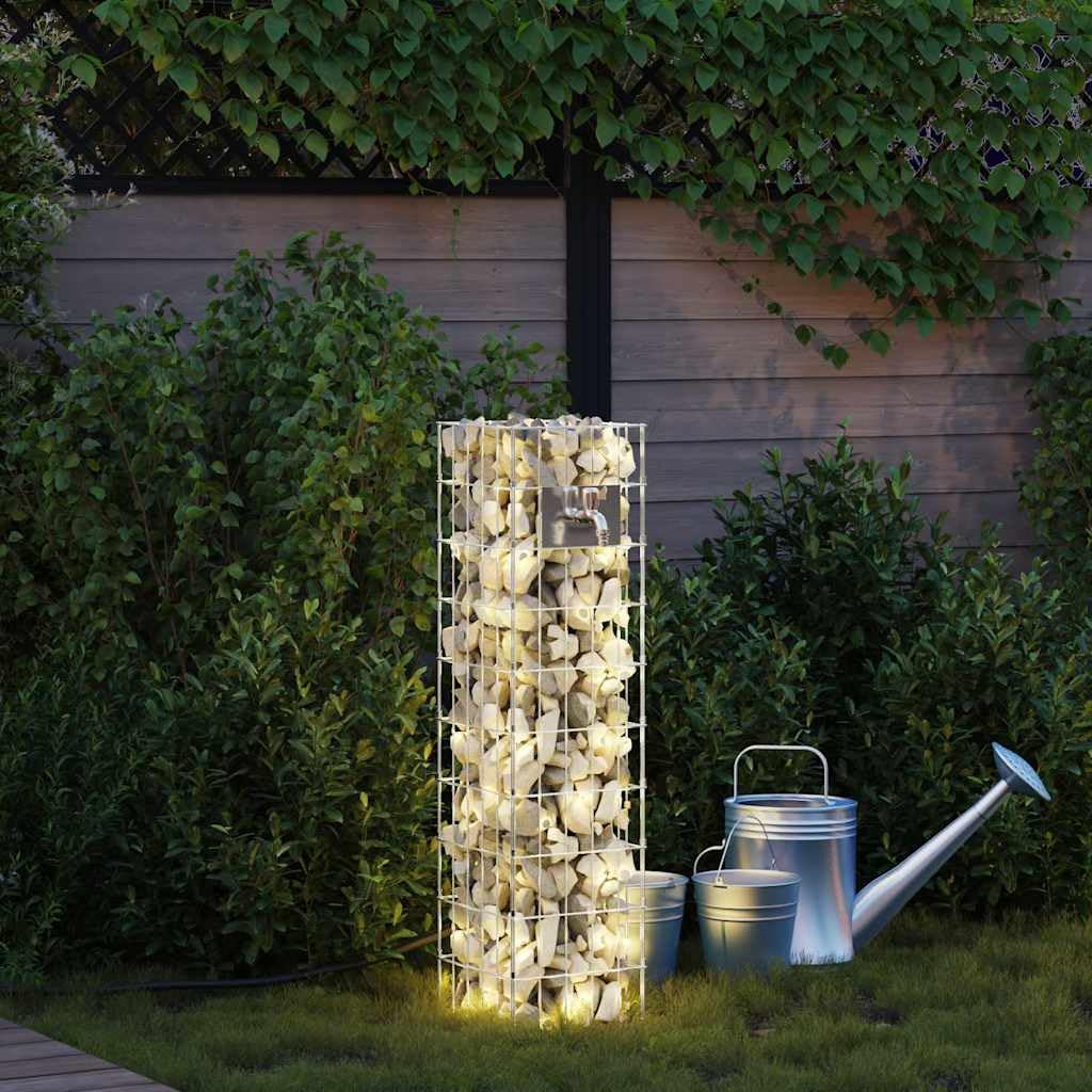 Gaviones grifo plateado de acero inoxidable 25 x 25 x 100 cm resistente a la intemperie para jardín, terraza, balcón con fácil montaje, ideal para regar plantas, césped y bancal elevado