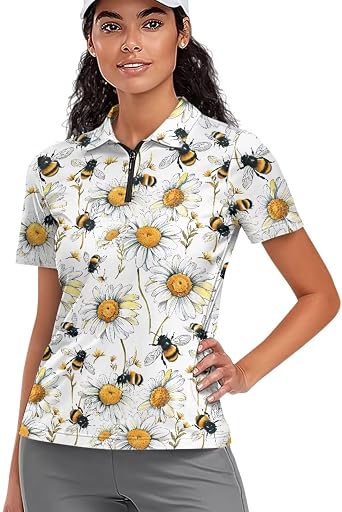 Womens Short Sleeve Golf Shirts Breathable Quick Dry Tennis Polo for Summer V Neck Golf Casual Wear Pickleball