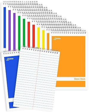 Dynta Steno Pads Spiral 6x9 12 Pack Gregg Rule Notebooks 6 Assorted Covers 60 Sheets White Paper Writing