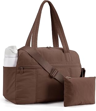 LIGHT FLIGHT Personal Item Travel Bag, Lightweight Gym Bag for Women, 20L Weekender Duffel Bag with Toiletry Pouch, Carry on Overnight Dance Duffle, Coffee