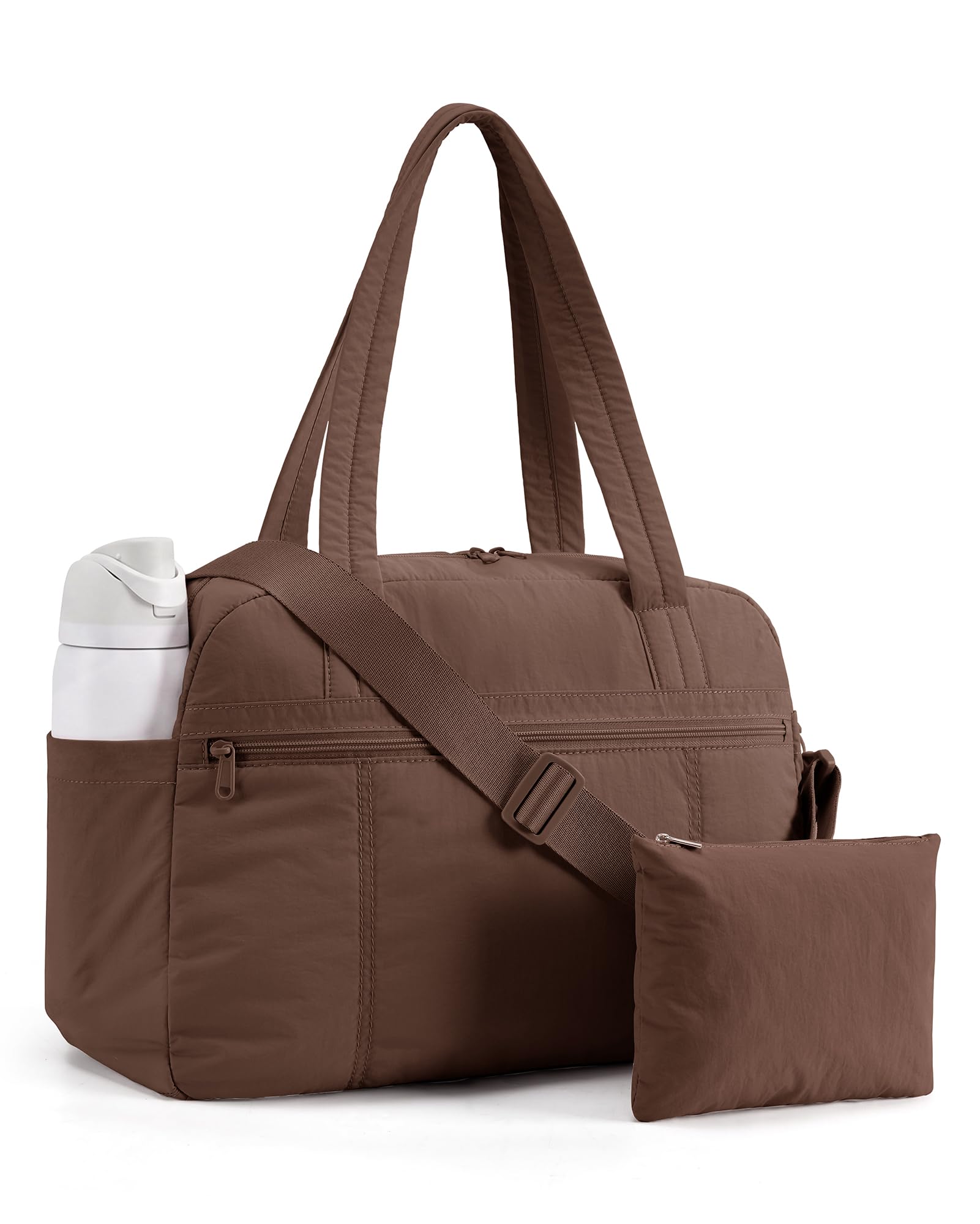 LIGHT FLIGHT Women's Gym Bag 24L Travel Bag with Small Makeup Pouch Lightweight Sports Bag Underseat Cabin Bag Carry on for EasyJet Ryanair Waterproof Weekend Overnight Handbag Coffee Brown