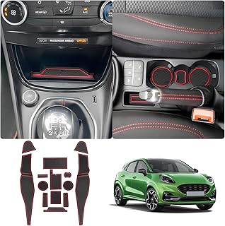 LUWU Compatible with Ford Puma ST Line 2020-2024 Rubber Mats Centre Console Non-Slip Mats Drink Holder Mat Door Slot Mat Storage Box Non-Slip Mat Puma 2024 Accessories (Red)
