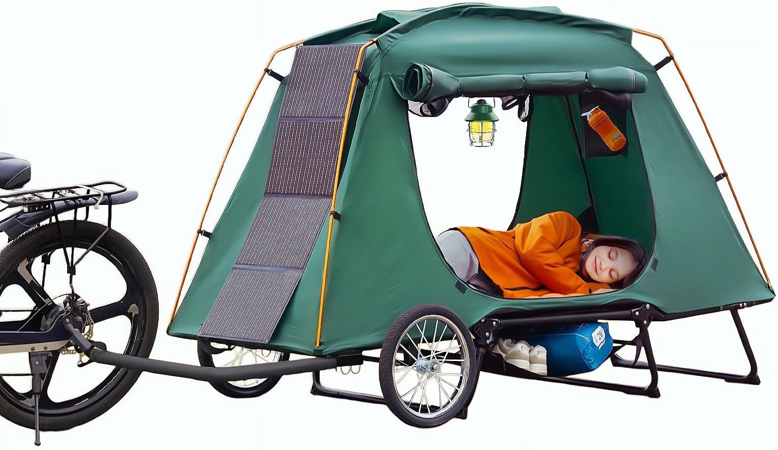 Jagahaha electric Bike Camper Trailer Tent - Folding Waterproof E bike Camper with 16” Off-Road Wheels, PU2000mm, Quick 2 Min Setup, Elevated Sleep with Mosquito Net – Ideal for E-Bike Camping & Cargo