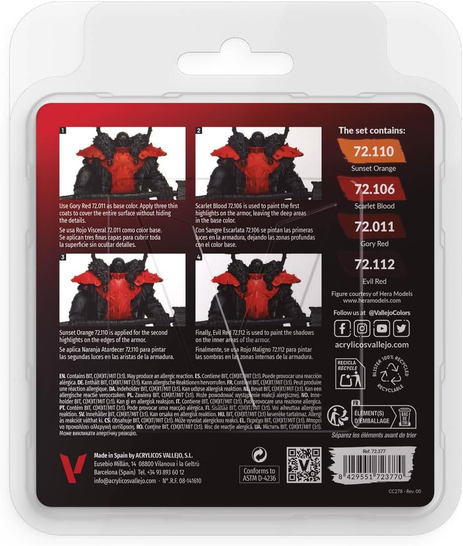 Vallejo - Red Color Set | Game Color | Contains 4 Bottles x 18 ml (0.60 fl.oz.)
