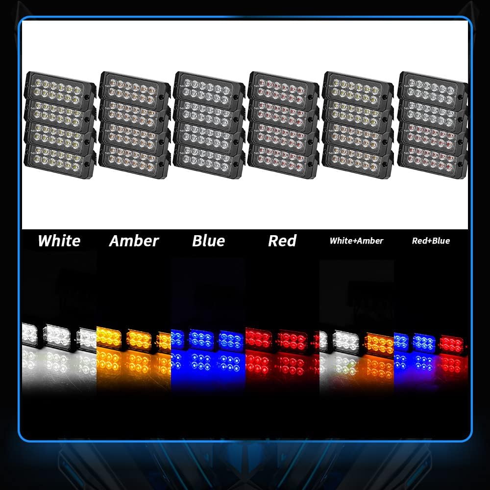 48LEDs Super Bright LED Emergency Strobe Warning Lights Kit for Cars, Caution Hazard Beacon Light Bar LED Emergency Strobe Flashing Safety Lights with 18 Different Flashing (Blue)