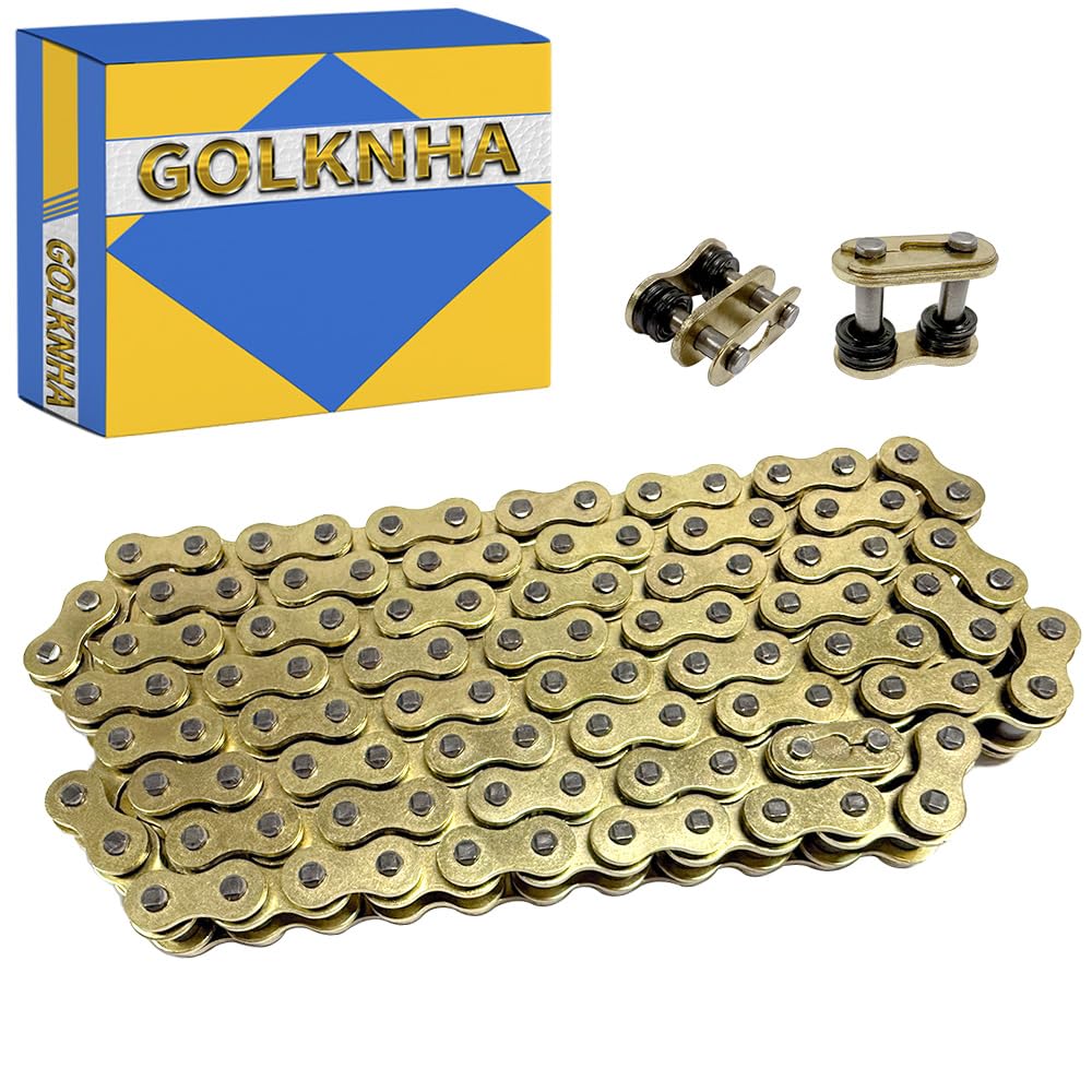 420 Chain 140 Links with Connecting Master Link X-Ring Gold for 50 70 90 110 125cc SSR TaoTao Apollo Baja 212cc Go Kart Scooter Mini Bike Powersports Parts ATV 4 Wheeler Quad Pit Dirt Bike
