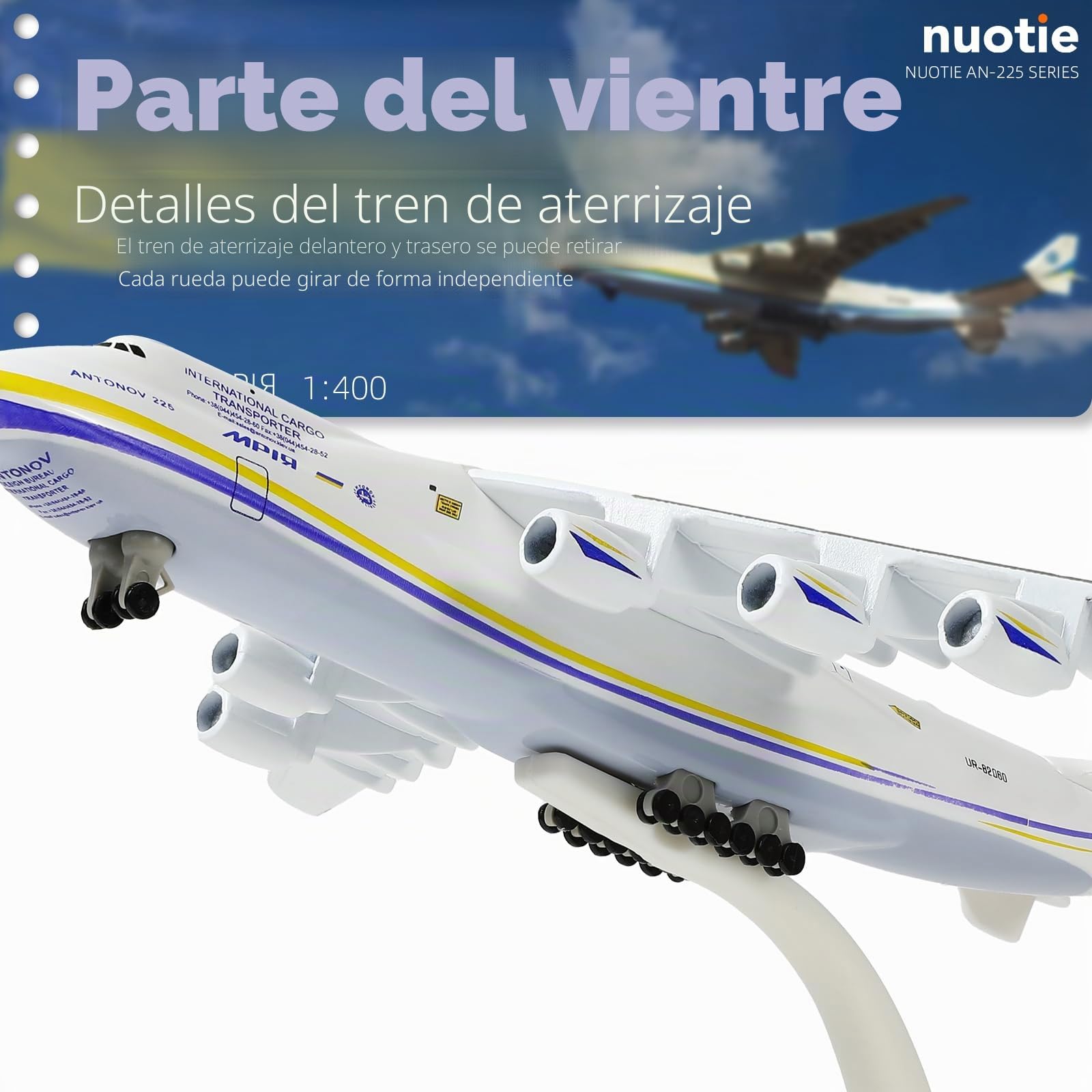 NUOTIE Avión de transporte militar Antonov-225 Mriya escala 1/400 en miniatura, pintura ucraniana, modelo de avión con soporte de metal para entusiastas de la aviación, colección o regalo para adultos