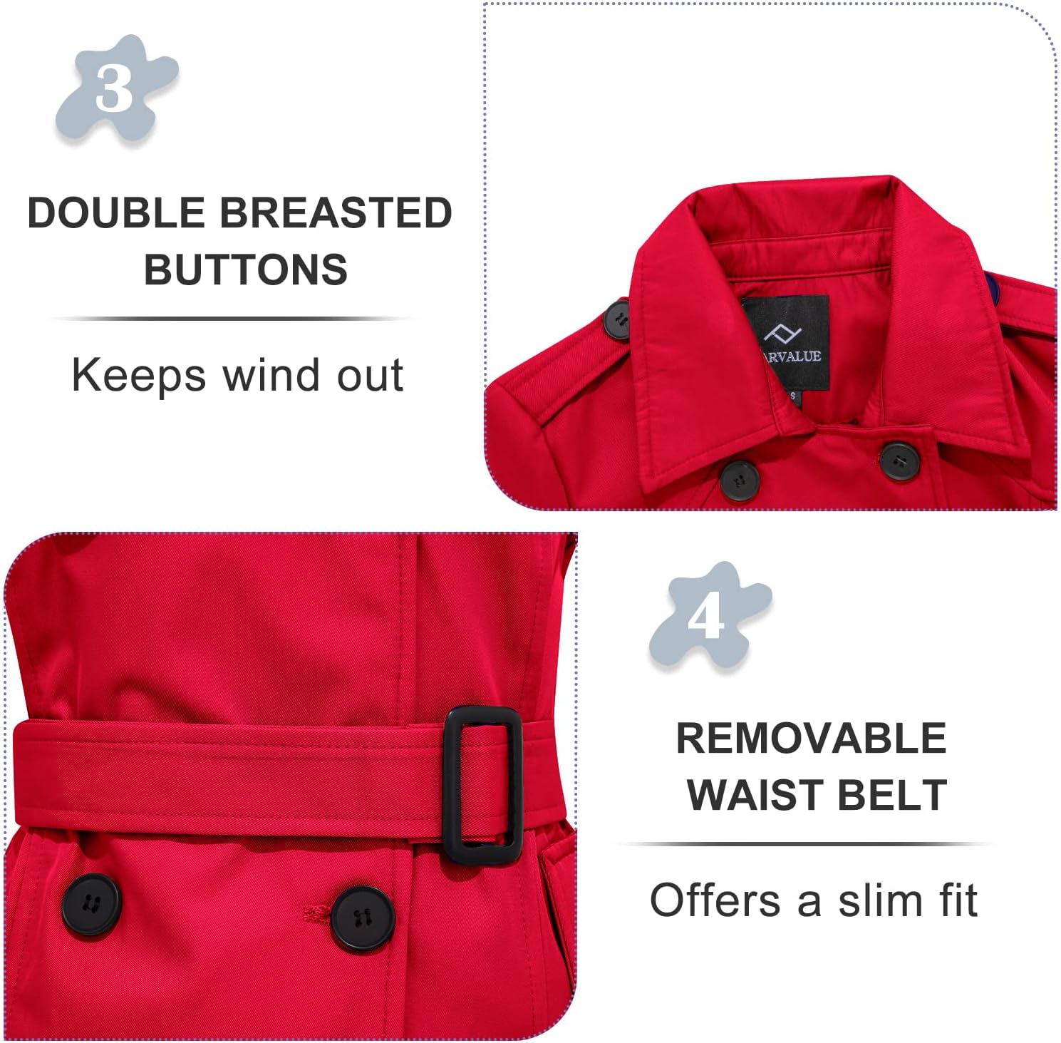 FARVALUE Women's Waterproof Trench Coat Double Breasted Windbreaker Classic Belted Lapel Overcoat with Removable Hood - Image 6