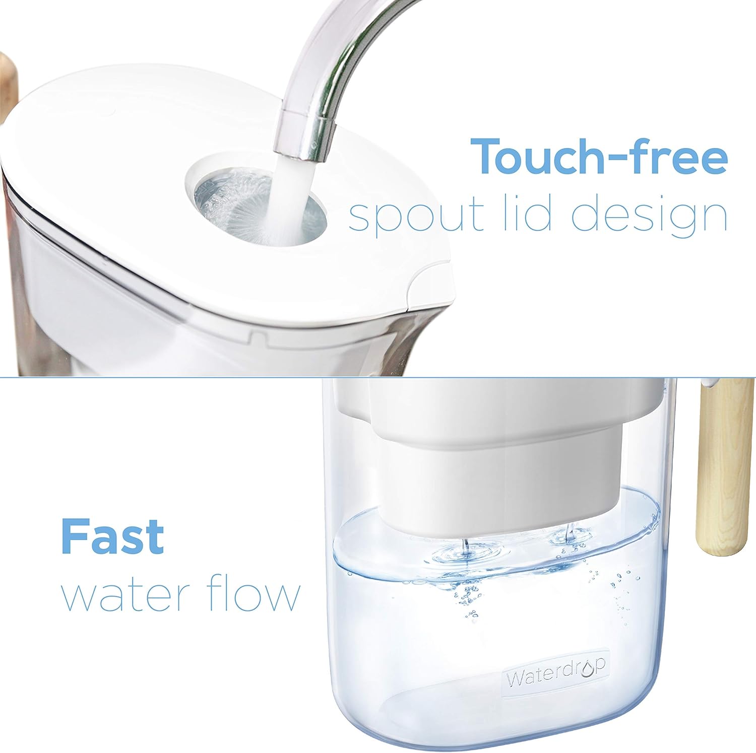 200-Gallon Long-Life Chubby 10-Cup Water Filter Pitcher with 1 Filter, NSF Certified, 5X Times Lifetime, Reduces Lead, Fluoride, Chlorine and More, BPA Free, White, by Waterdrop: Home & Kitchen