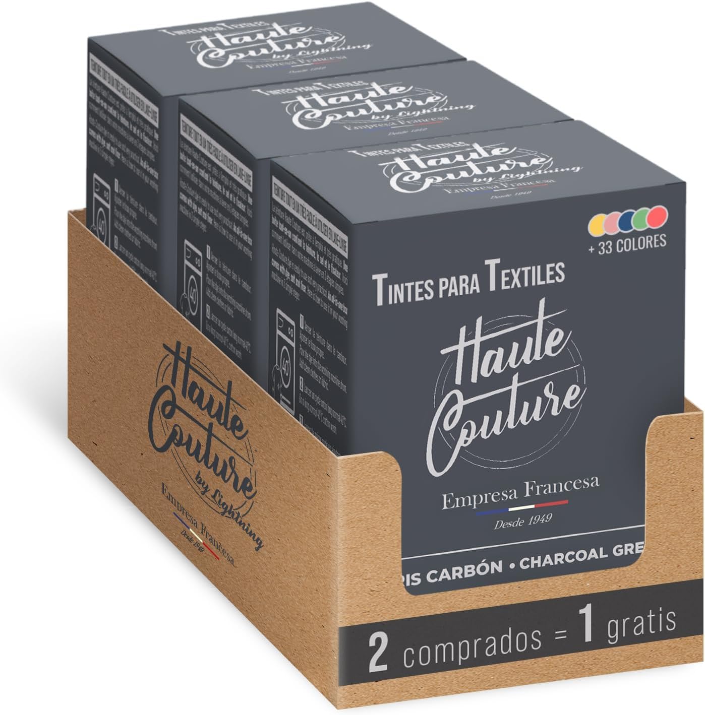 HAUTE COUTURE Tinte Para Ropa Gris Claro – 3 X 350g – Todo En Uno Para Algodón, Lino, Seda – Renueva Tus Tejidos