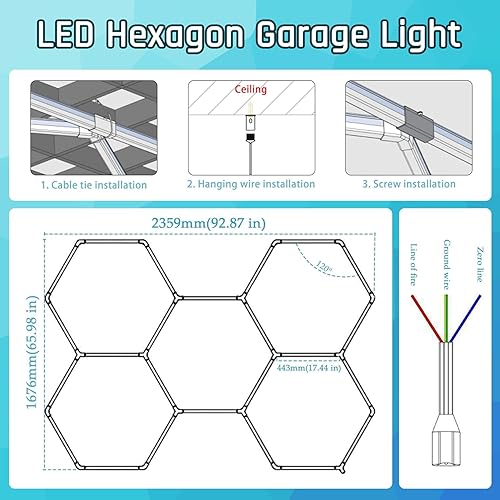 Miniatura 7 de Luces hexagonales de garaje, LED ultra brillantes de 6500 K, 156 W, 17280 lúmenes luz hexagonal para luces de garaje LED, peluquería, taller,