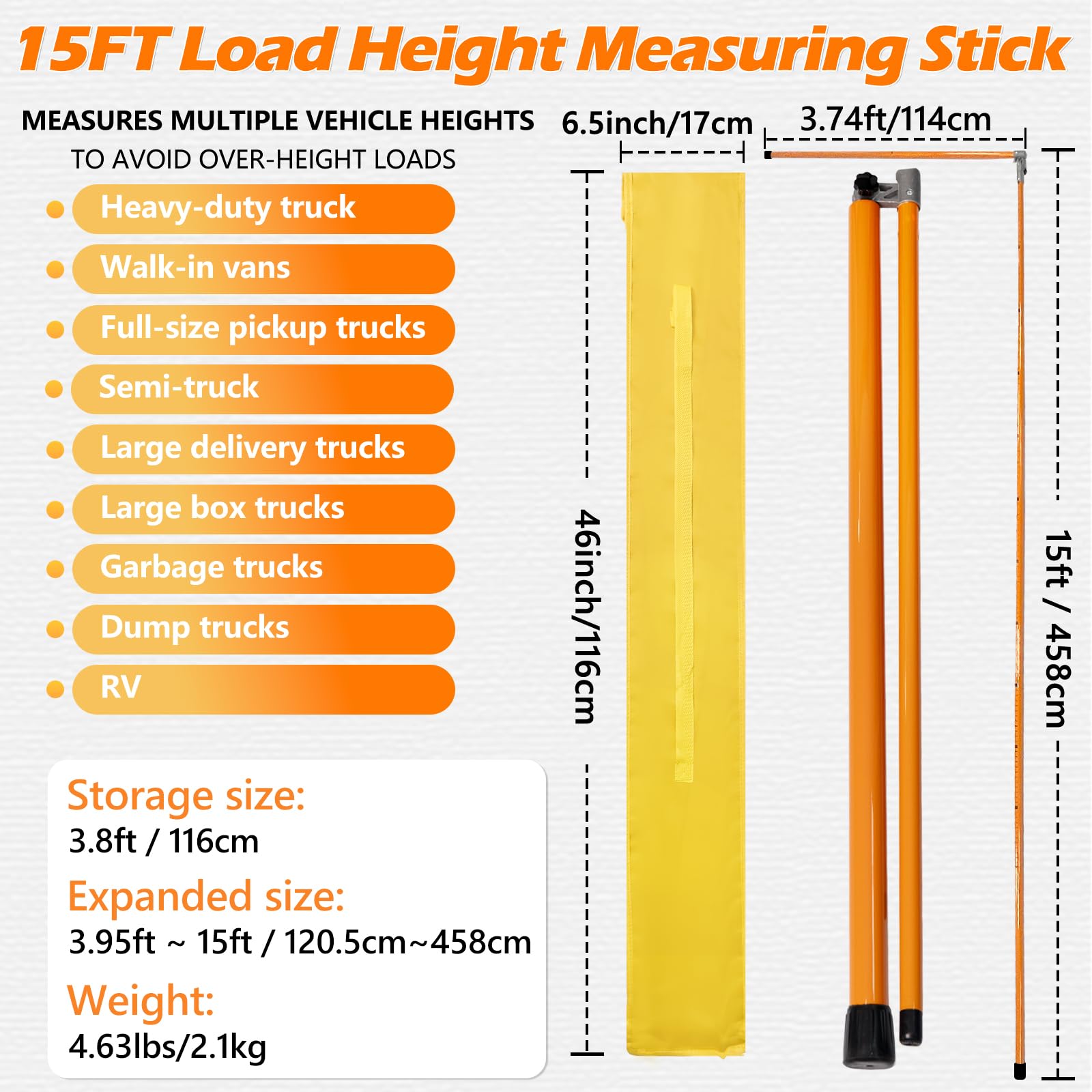 Truck Height Stick - 15FT Fiberglass Measuring Tool -2