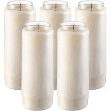 Rambue 9 Day Prayer Candles, 5 Pack - 7 White Memorial Candle for Shiva, Religious Ceremony, Party, Emergency Candles - Long Burning Vegetable Wax in Plastic Jars