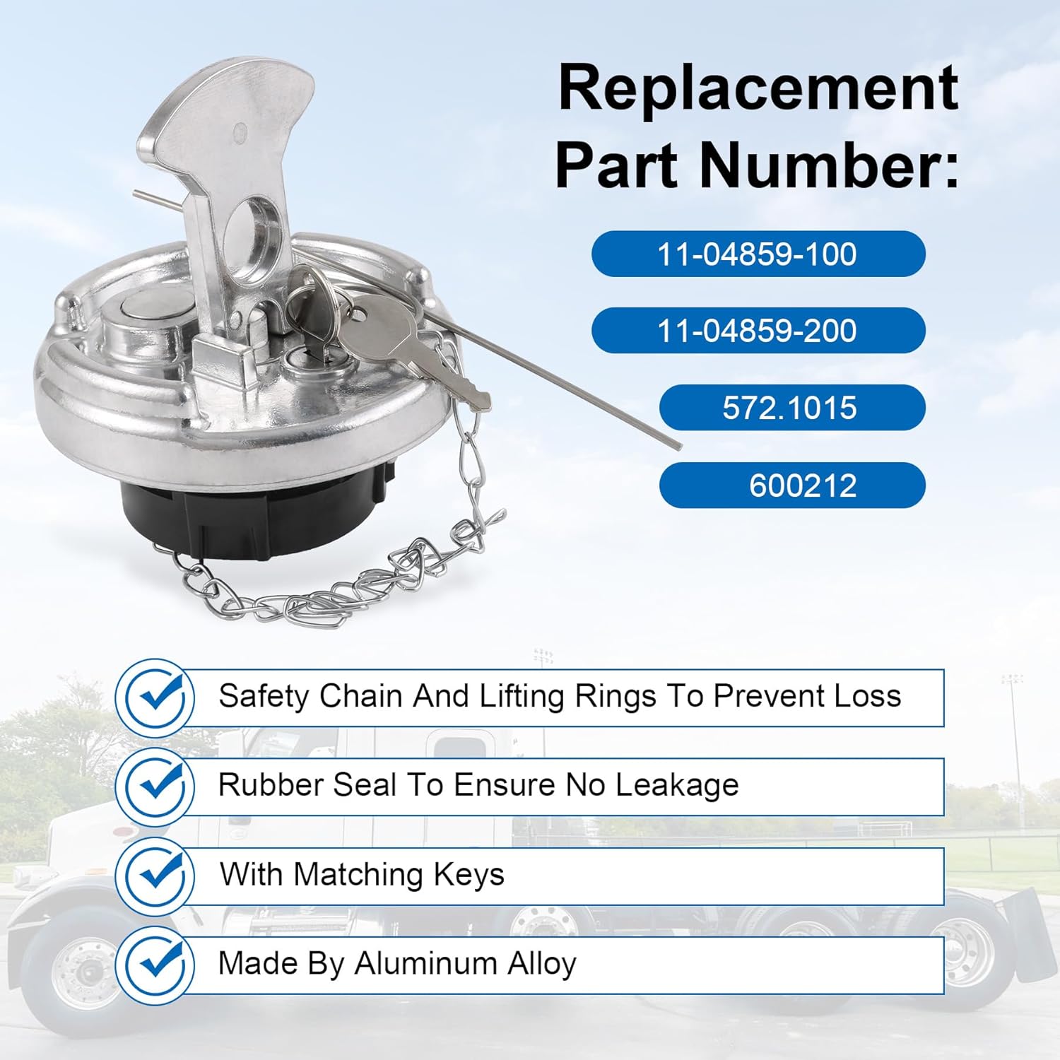 2Pcs 11-04859-100 4" Locking Diesel Fuel Cap w/2 Key Compatible with 1972-2017 Peterbilt 330 379 389 579 587 Trucks Replace 11-04859-200 572.1015 600212 Lever-Style Aluminum Fuel Tank Cap Lock Gas Cap