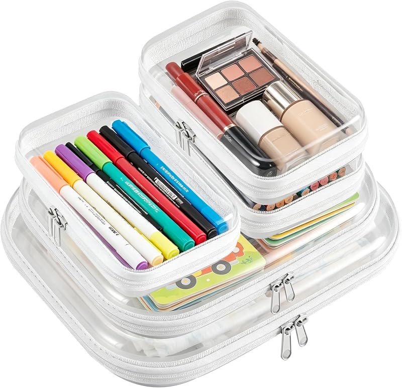 TrueLux Kit com 5 Necessaires Organizadoras Transparentes de Casca Rígida com Zíper