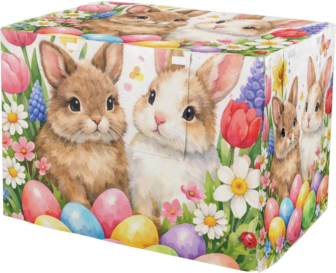 Watercolor Easter Bunnies White Dog Crate Cover S-XL Windproof Pet Kennel Cover with Mesh Windows, Reduces Barking, Large