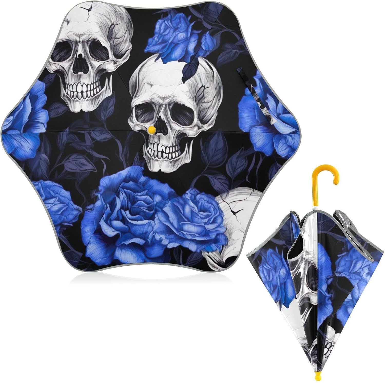 ODAWA Kids Umbrella Dark Skull Blue J Handle Golf Stick Umbrella, Umbrellas for Rain