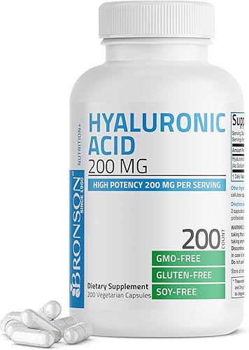 Miniatura 1 de Bronson Ácido hialurónico 200 mg de alta potencia para la salud de las articulaciones y apoyo saludable para la piel, sin OMG, 200 cápsulas