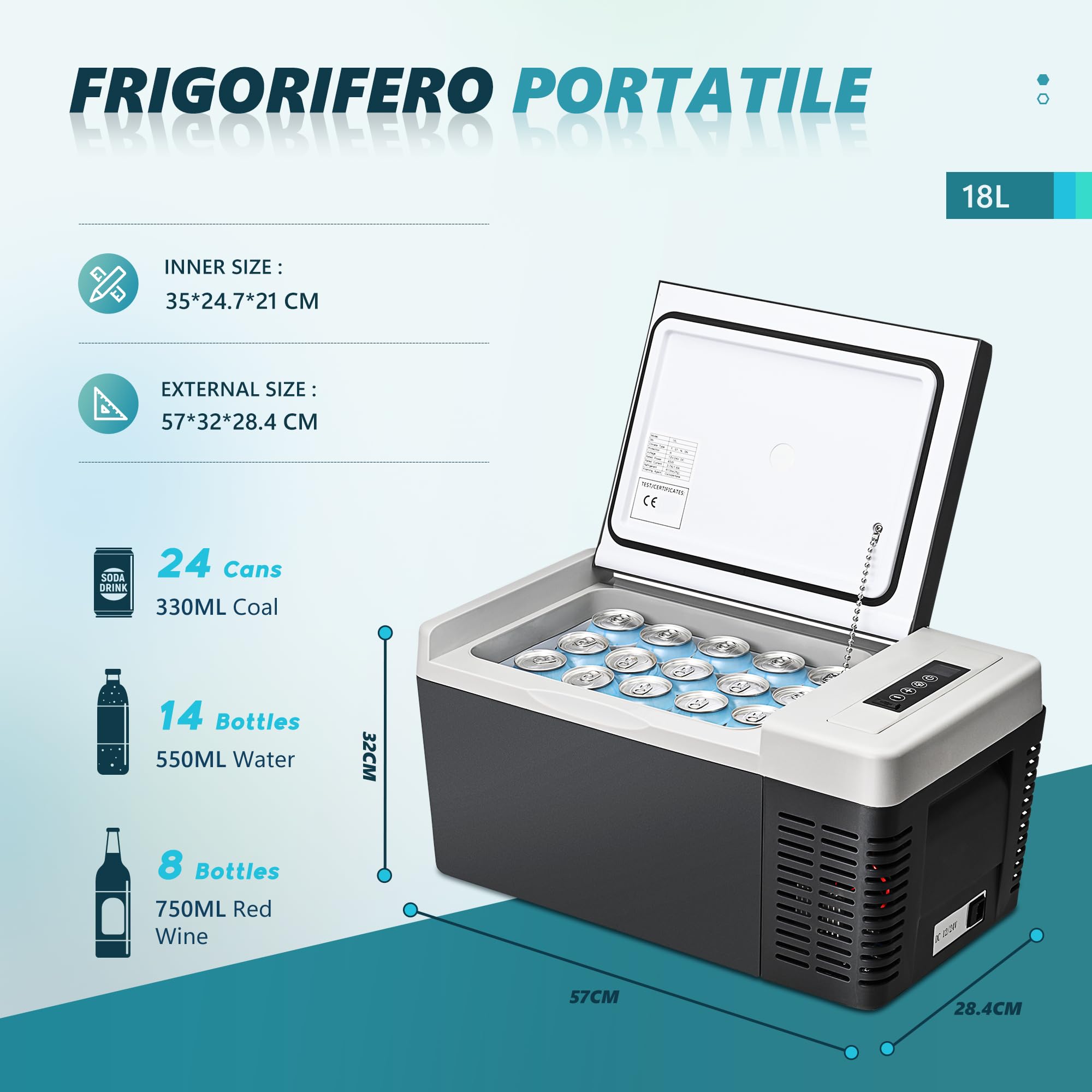 EUHOMY Mini Frigo 18L 12V 220V WiFi APP Congelatore Portatile Nero