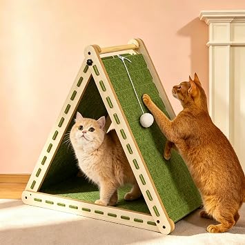 Felt Cat Scratcher for Indoor Cats,Foldable Triangle,Green
