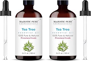 MAJESTIC PURE Tea Tree Essential Oil with Glass Dropper | 100% Pure and Natural Tea Tree Oil | Premium Grade Essential Oils for Diffusers, Skin, Aromatherapy, Massage | 3.4 Fl Oz (Pack of 2)