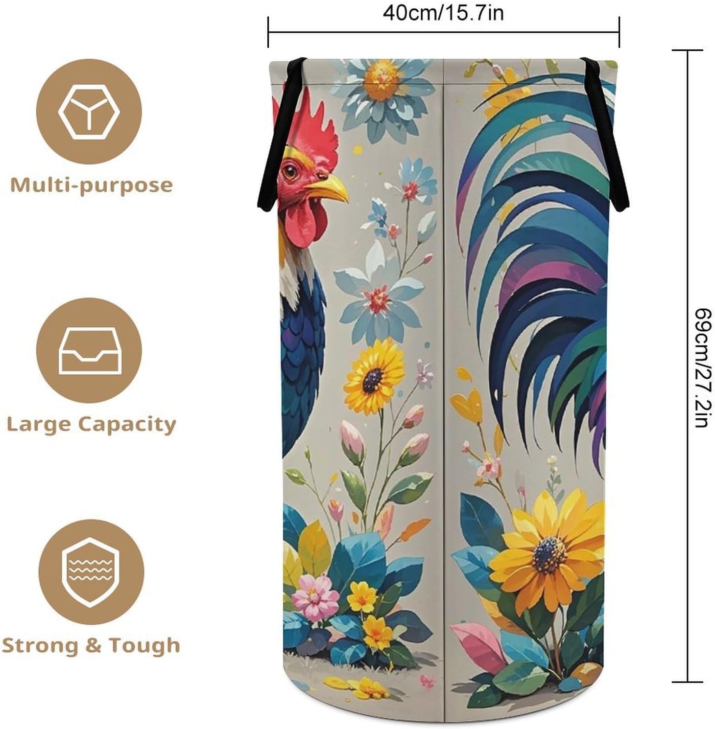 Art Colorful Chicken Large Laundry Bin Laundry Hamper image 2