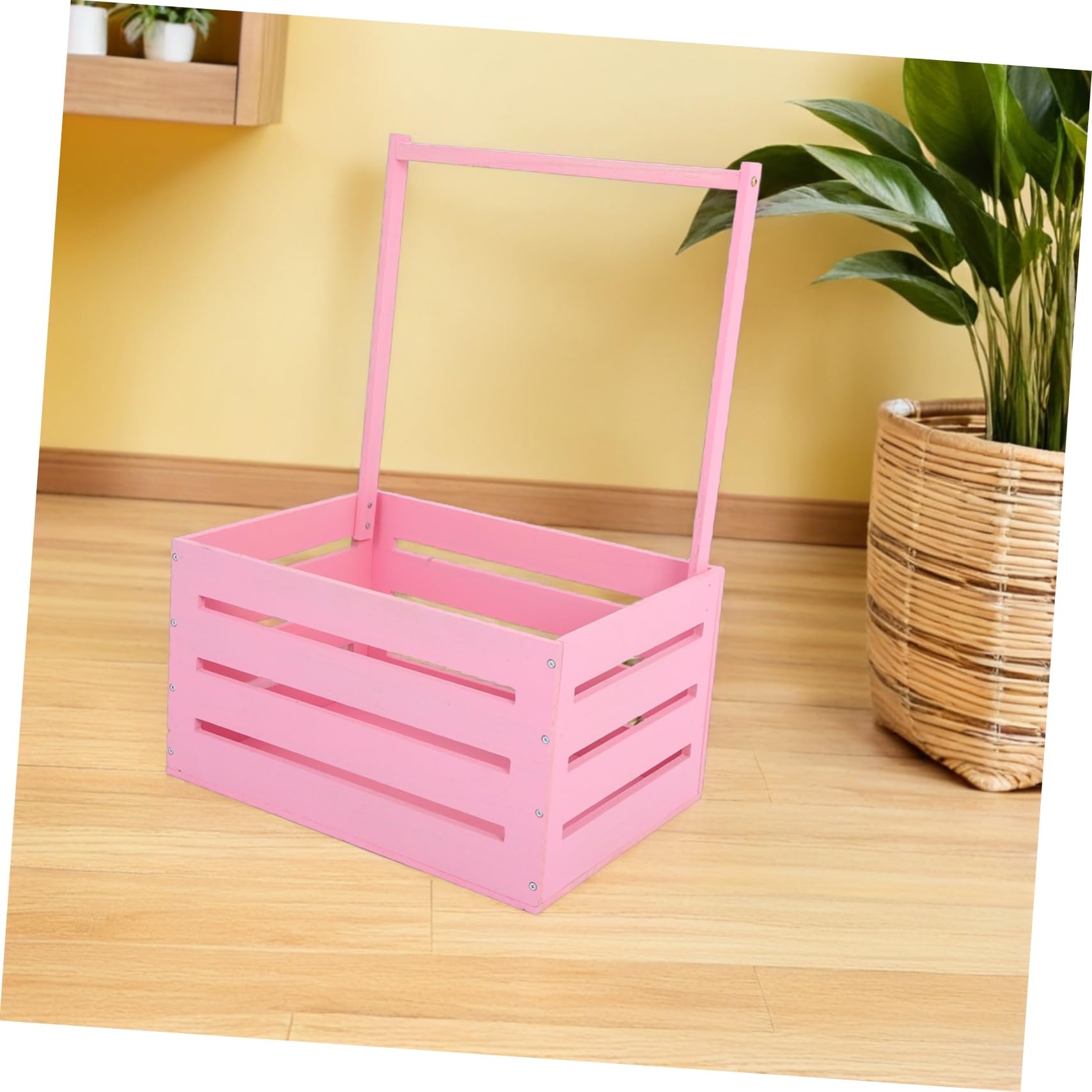 BESTonZON Holzaufbewahrungskorb Für Babyspielzeug Babywäschebox Geschenkkorb Zur Babyparty Rosa Mit Griff Platzsparendes Design Aus Natürlichen Materialien Gefertigt