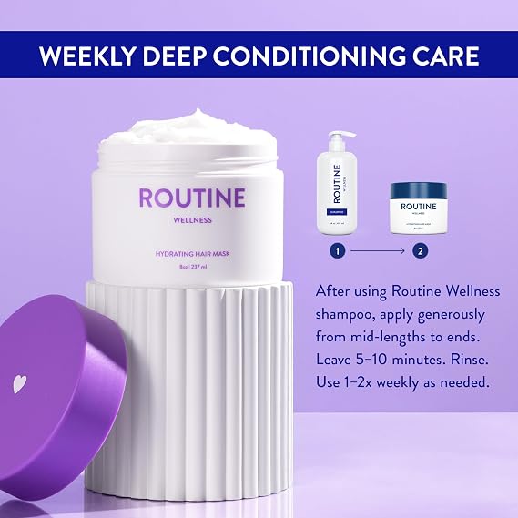 Routine Wellness Deep Conditioning Hair Mask - Bring Dry, Damaged Hair Back to Life Hydrating Repair Treatment that Moisturizes, Strengthens & Adds Volume Coconut & Vanilla 8oz