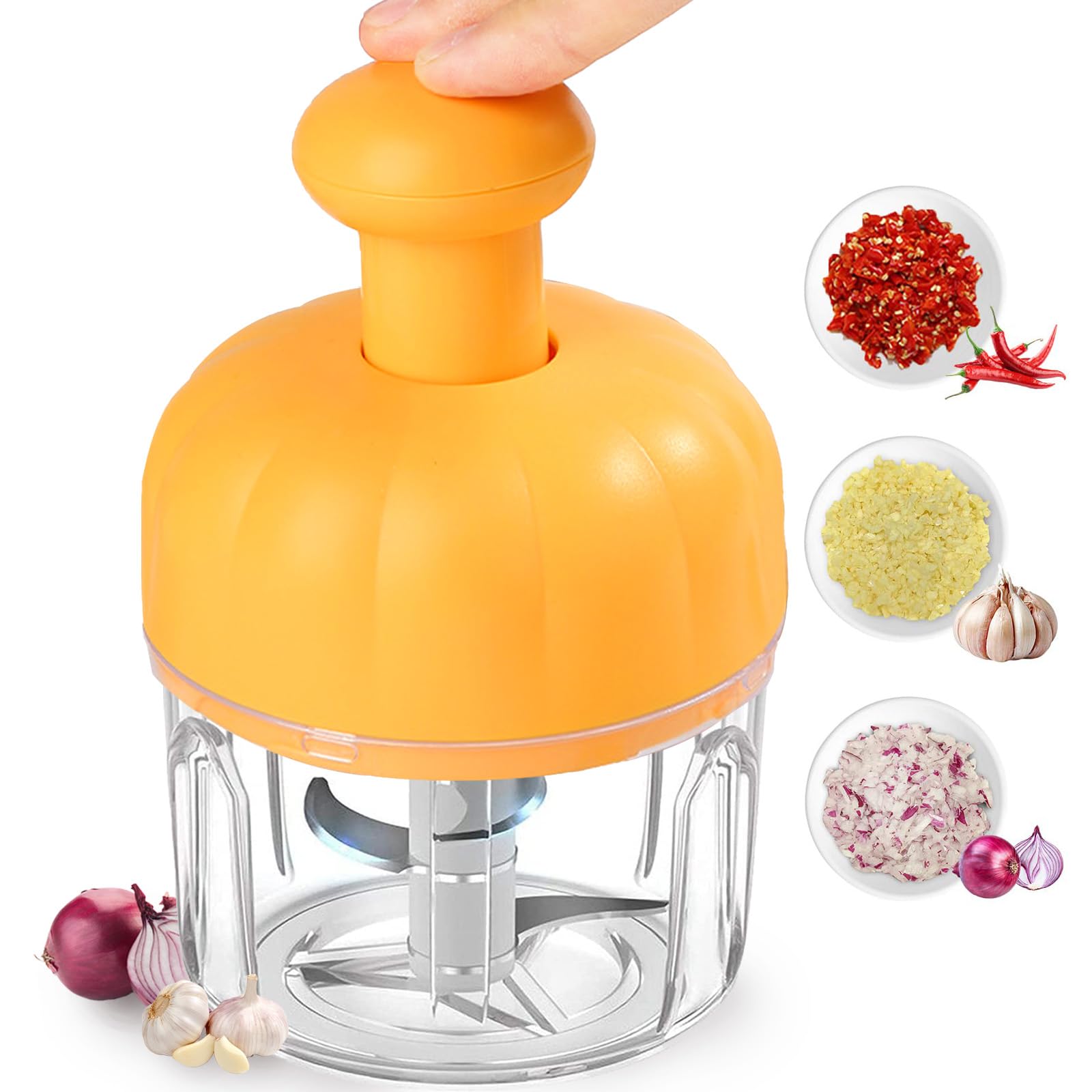 YumLock Mini Portable Veggie Chopper - Manual Food Processor Vegetable Chopper with Container - Fast Chopping and Grinding - BPA Free Spiralizer Vegetable Slicer