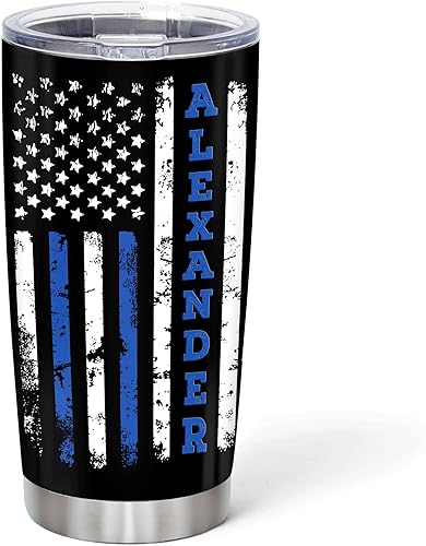 Hyturtle Regalos de oficial de policía, vaso personalizado de línea azul delgada con bandera de EE. UU., Academia de policía, regalos de graduación