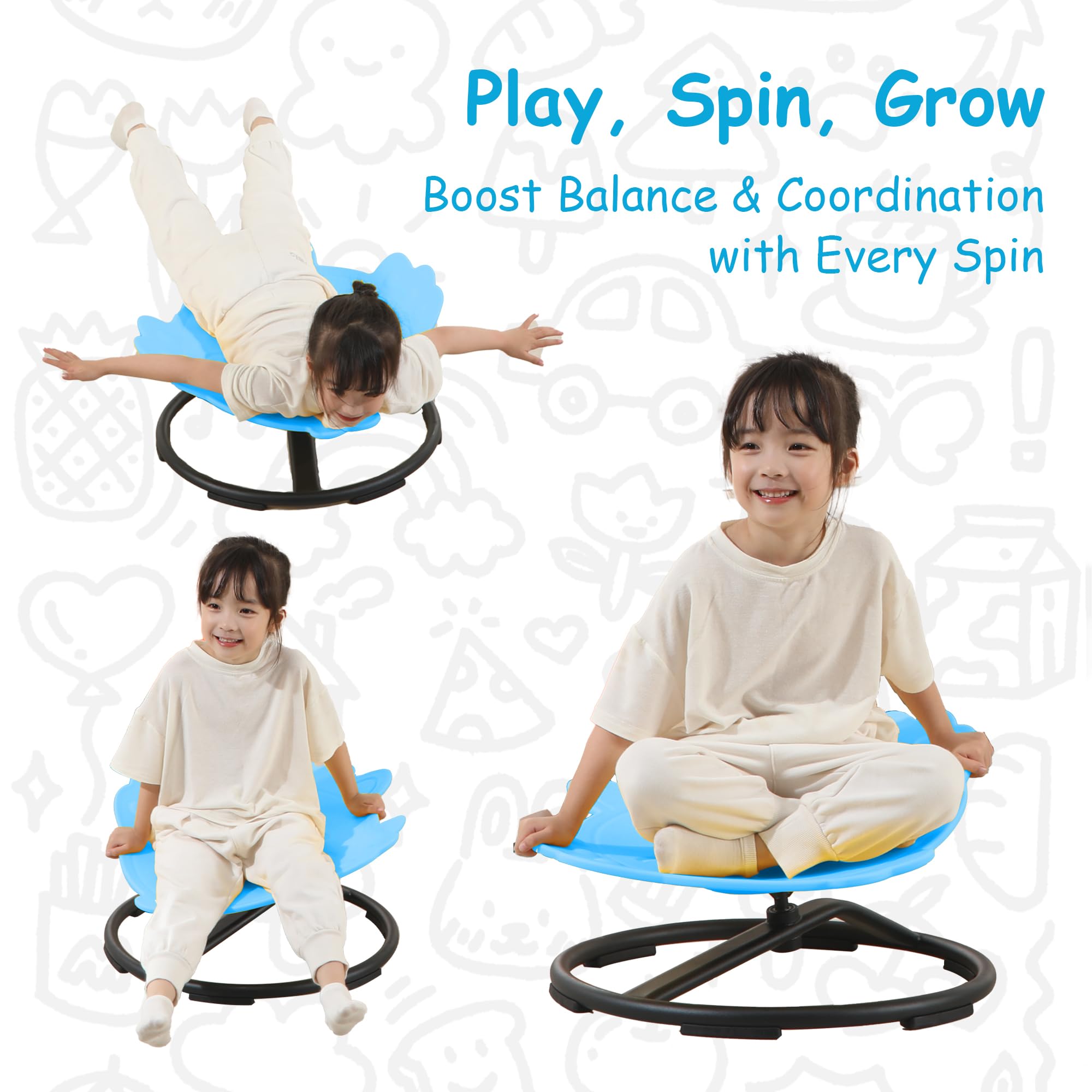 romrex Kids Sensory Swivel Chair - Fish Spinning Chair Seat for Balance, Coordination - Sensory Therapy Stool for Kids with Autism & ADHD - Active Indoor Play Set for Home & Classroom (Blue)