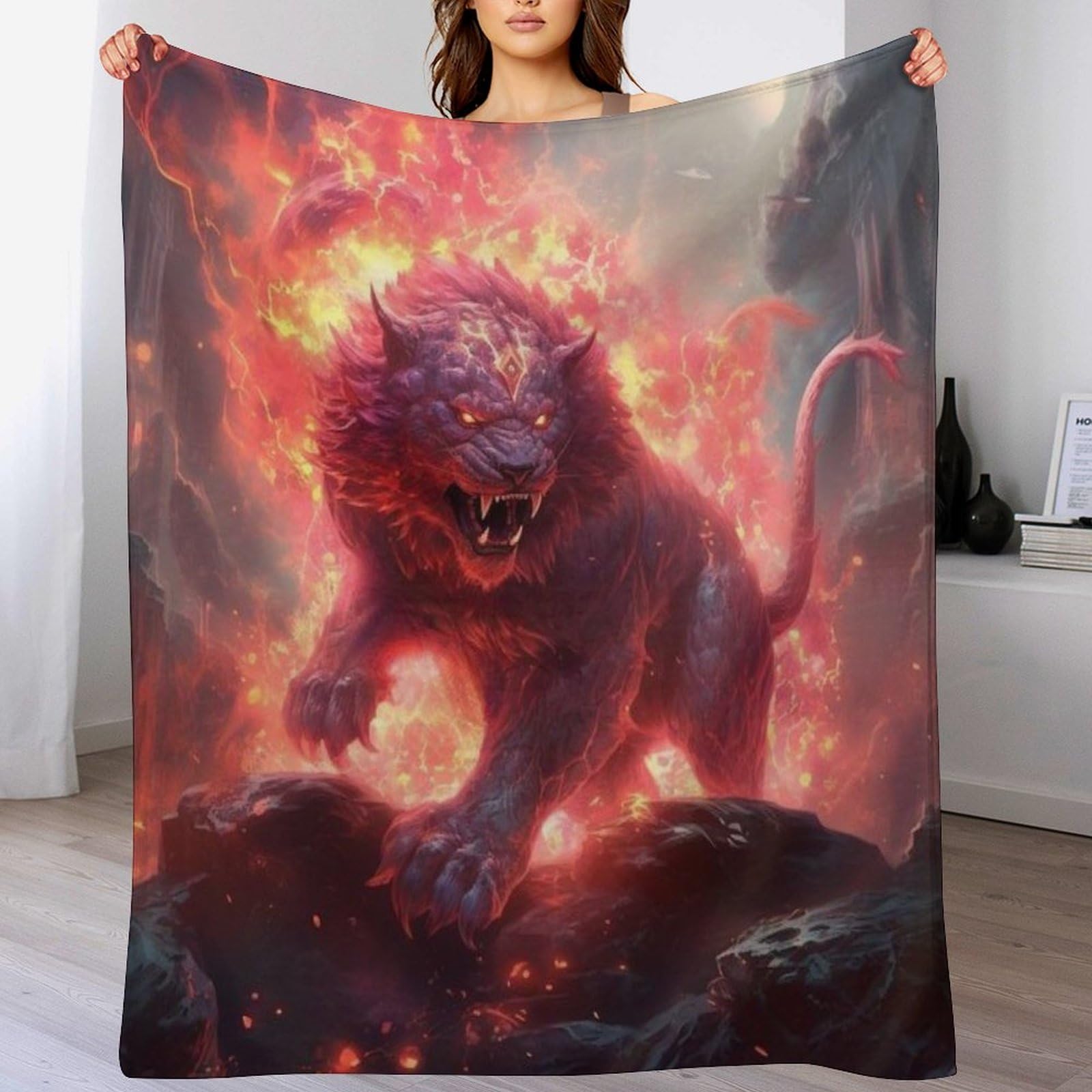 Couverture flannel lavable à la machine et facile à manipuler plaid lion