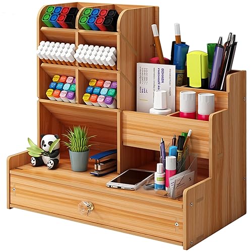 Marbrasse Upgraded Wooden Pencil Holder, Pen Organizer for Desk, Easy Assembly, Art Supply Organizer, Desktop Stationary (Cherry) - Cherry