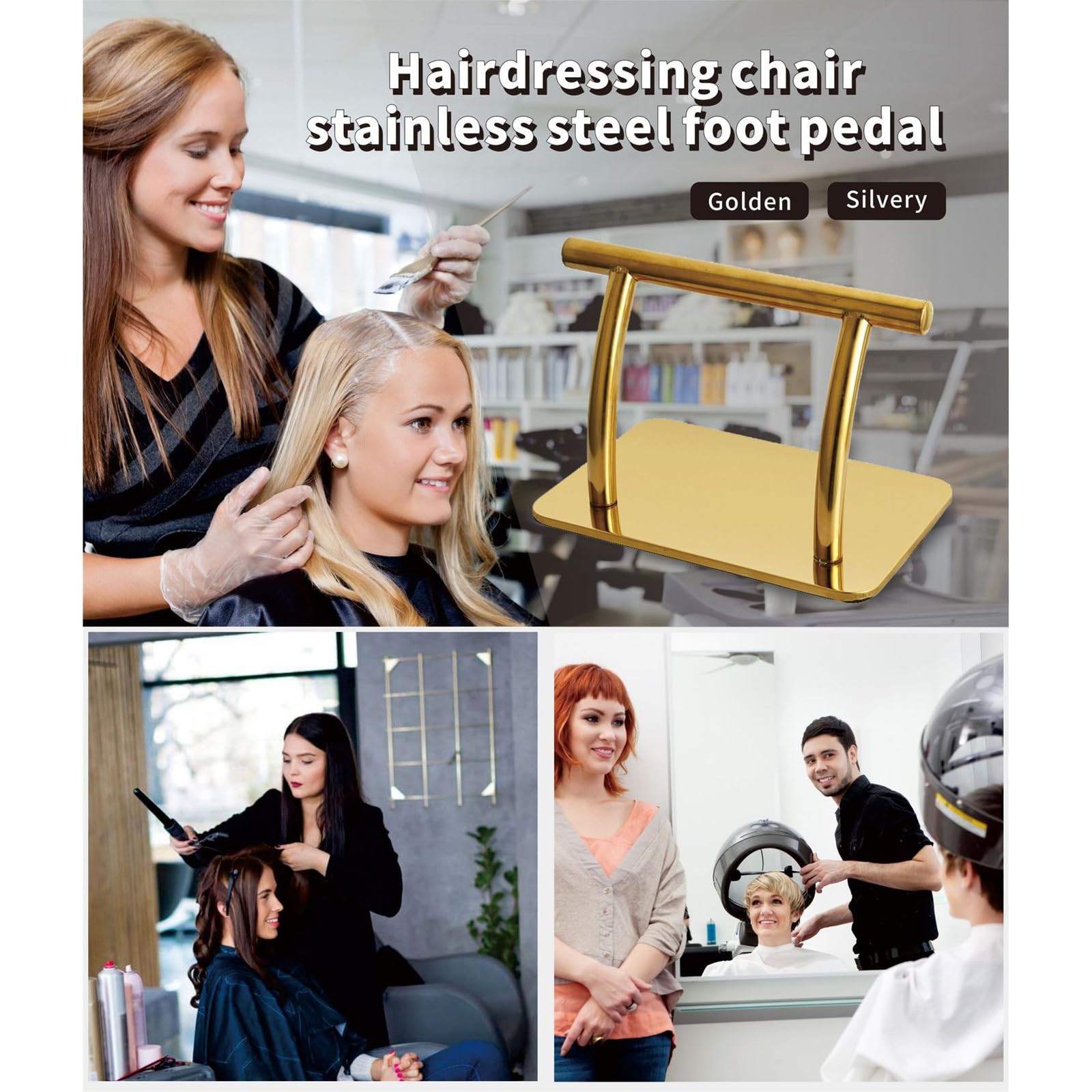 Salonstuhl-Fußstütze, freistehendes Edelstahl-Tablett mit erhöhtem Rohr für Styling-Stationen, Friseurstuhl, Fußstütze, Tablett, Salon-Plattform, Edelstahl-Zubehör, Bodenfuß
