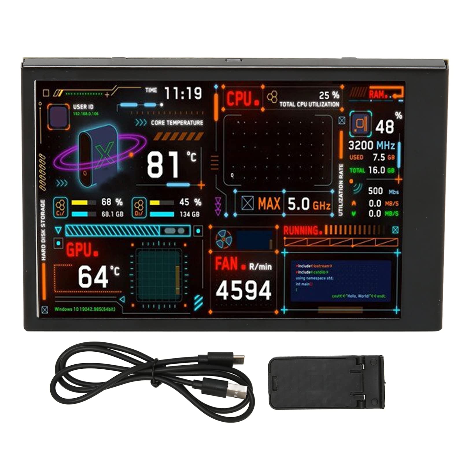 Mini écran IPS 3,5 Pouces, écran de Panneau de Capteur de PC, Moniteur de Température D'ordinateur USB, écran Secondaire PC pour CPU, GPU,RAM, FPS et Données HDD, etc.