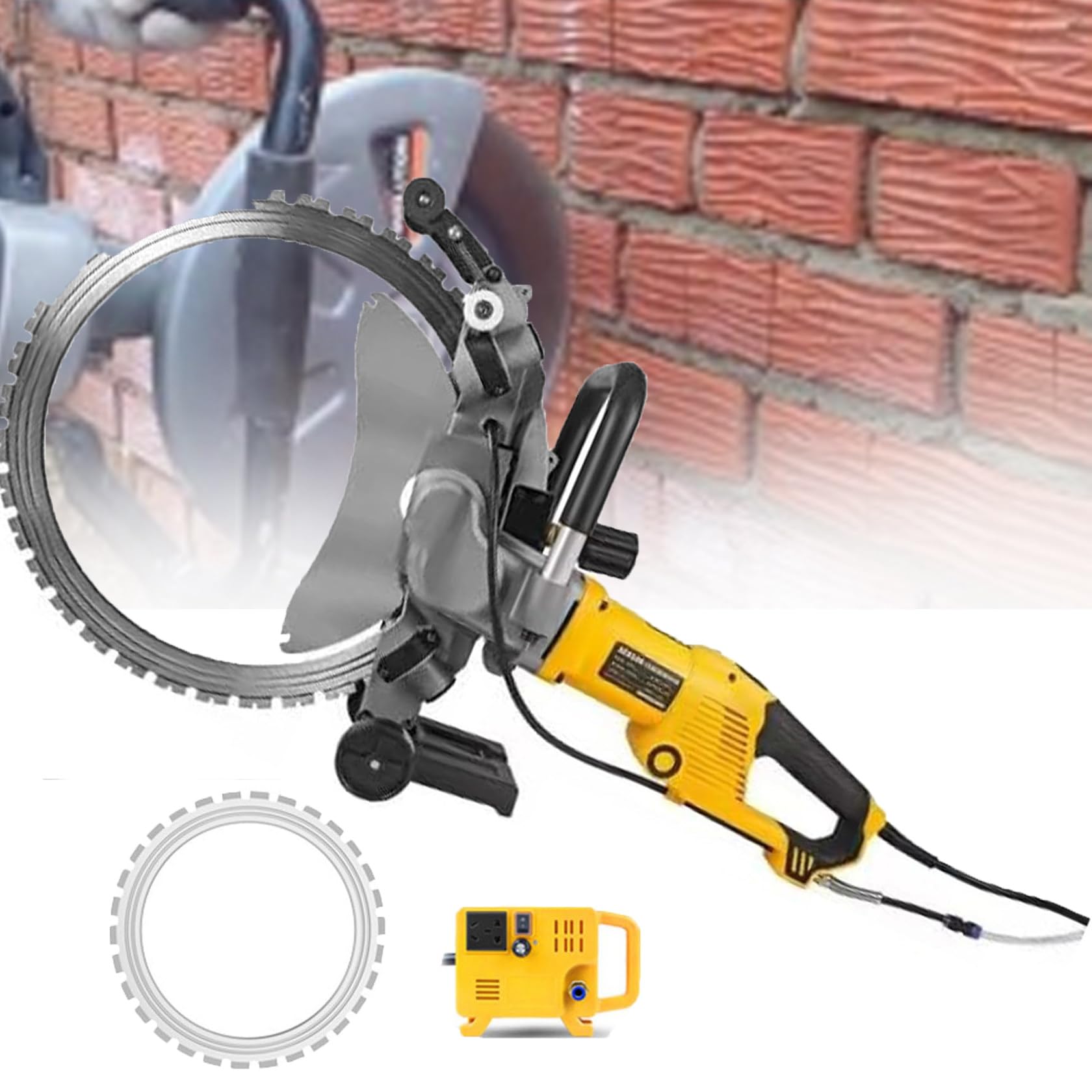 Sierra eléctrica para hormigón con línea de agua y bomba, sierra de anillo de mano para corte de pared, incluye 2 cuchillas, diseño toroidal sin escobillas para un rendimiento eficiente