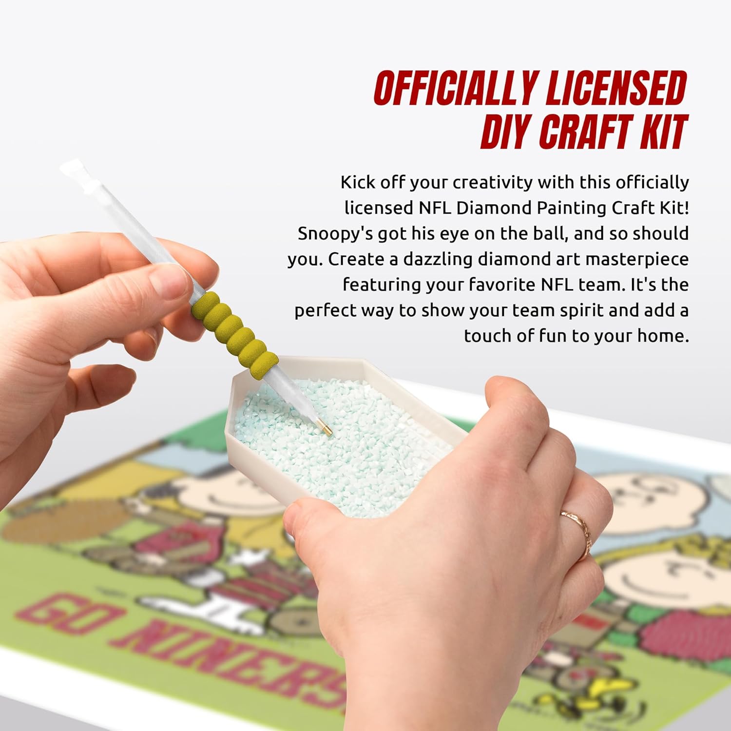 Sporticulture Snoopy San Francisco 49ers NFL Diamond Painting Craft Kit – Officially Licensed DIY Fan Art, Includes Pre-Sorted Gems, Stylus, Tray, and Instructions – Perfect for Framing and Display
