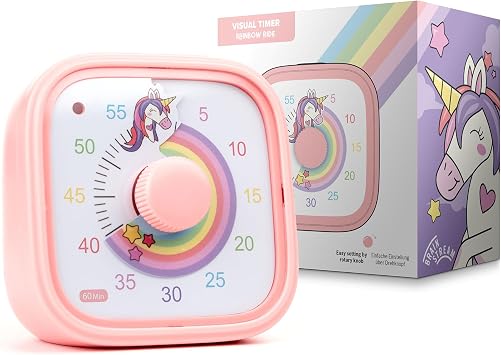 Visual Timer for Kids Rainbow Ride Clock - Silent Time Management 60 Minute Countdown Focus and Productivity Tool for Classroom, Toddlers, Study, Toothbrush Fun Design Adjustable Alarms