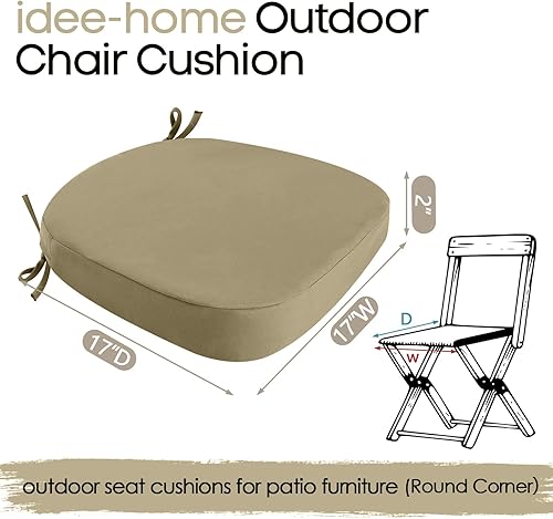 Miniatura 8 de idee-home Juego de 2 cojines para sillas de exterior, 17 x 17 x 2 pulgadas de grosor, en forma de D, cojines de asiento impermeables con lazos,