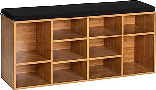 WENKO Banc à Chaussures avec Assise rembourrée Loft, MDF Polyester, Marron, 103 x 48 x 29,5 cm