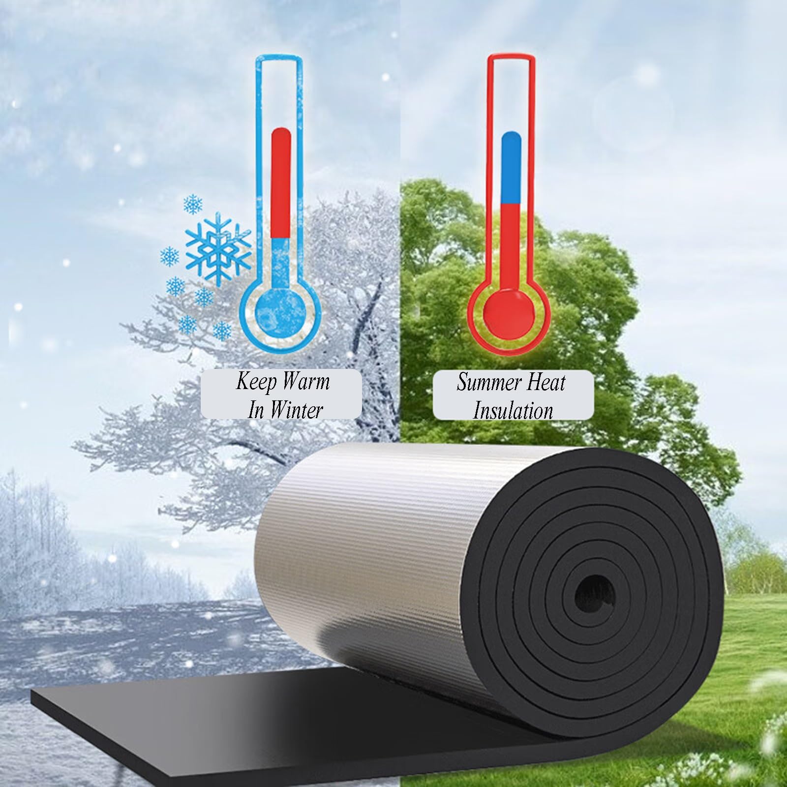 Samoprzylepna rolka izolacyjna z folii aluminiowej - 10 mm gruba bariera promiennikowa do wygłuszania, odbłyśnik ciepła do pojazdów, kemping, dach do pokoju słonecznego (rozmiar: 3 m²)