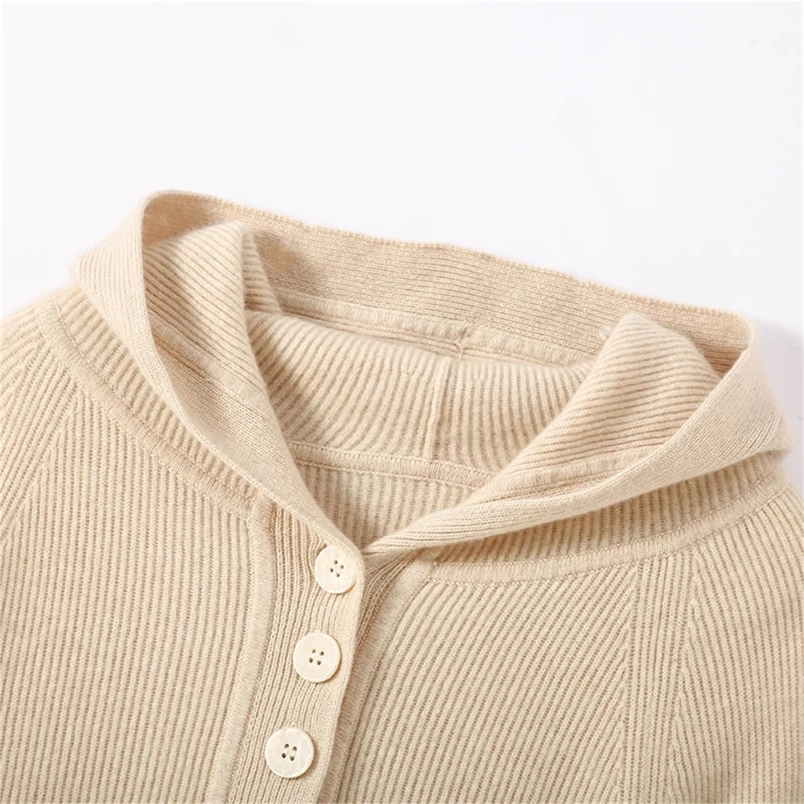 Yeuyyben Maglione da donna in cashmere, a maniche lunghe, con bottoni, invernale, caldo, lavorato a maglia, beige, Beige, L