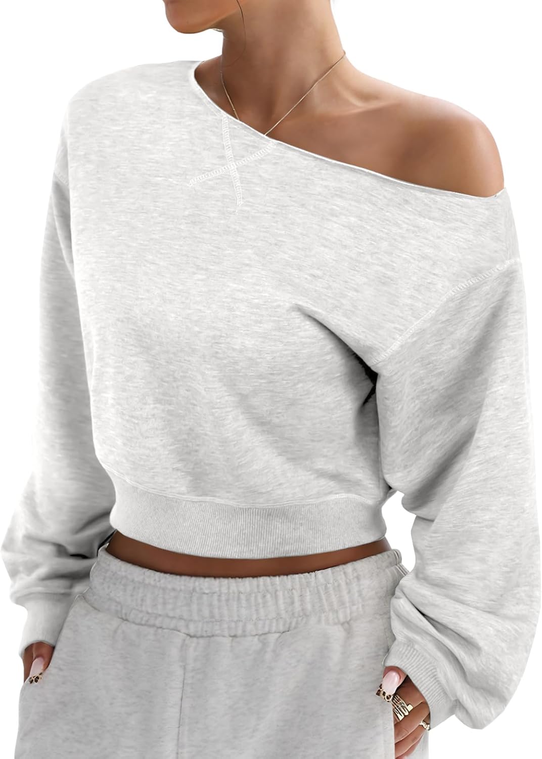 SOFIA'S CHOICE Women Off the Shouler Sweatshirt Crop Top Long Sleeve Pullover Sweatshirts