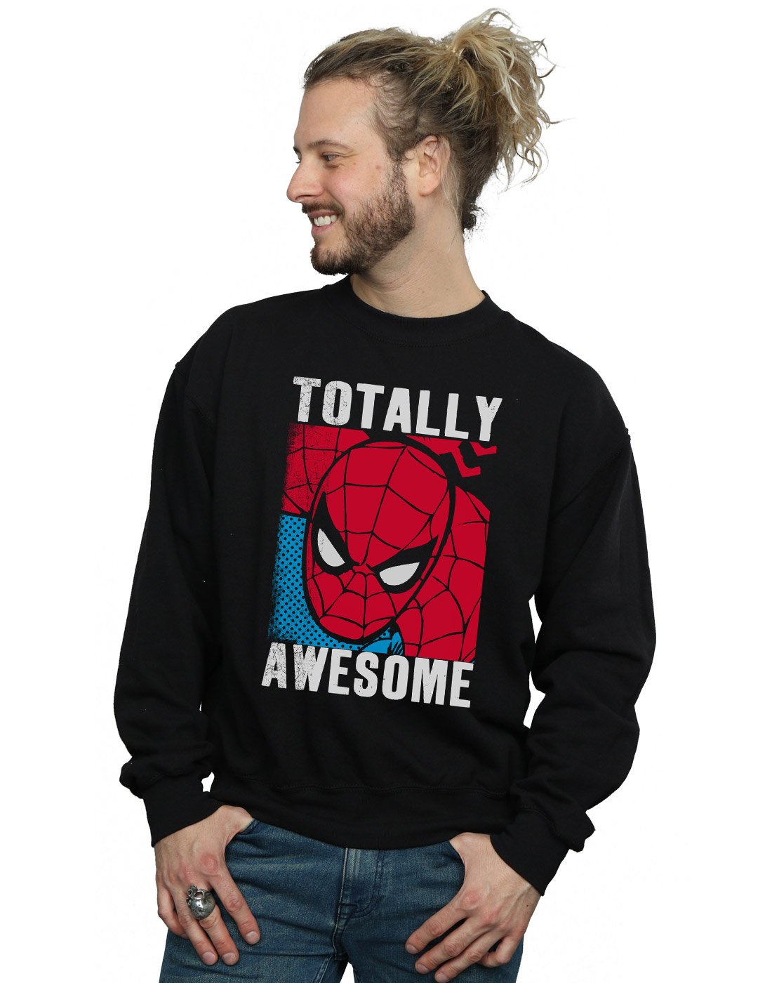 Absolute Cult Men's Black Marvel Spider-Man Totally Awesome Sweatshirt Medium