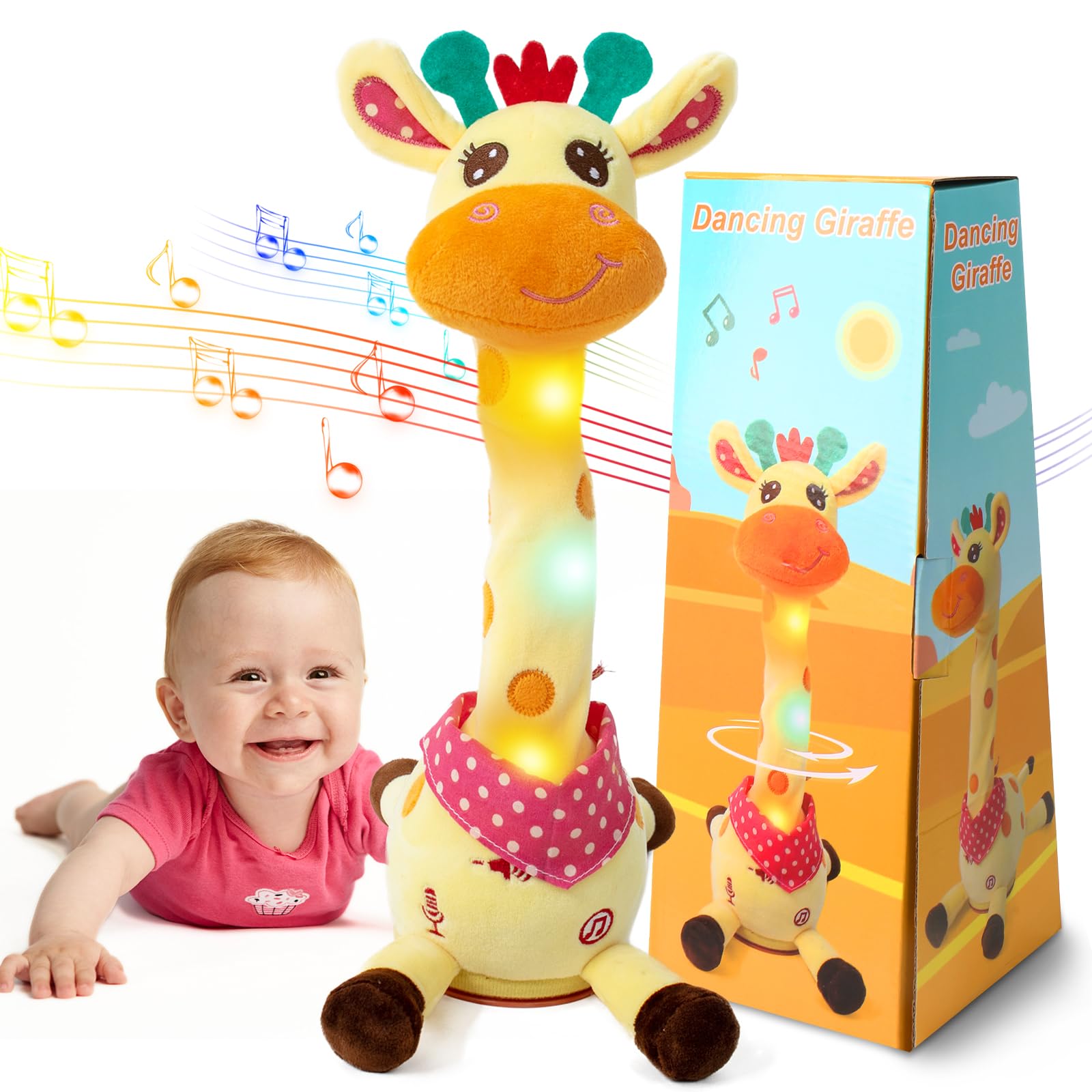 Emoin Dancing Talking Giraffe Baby Toy, Adjustable Volume Baby Giraffe Toys Singing 10 Children's Songs Singing Mimicking Recording Repeating What You Say for Toddlers