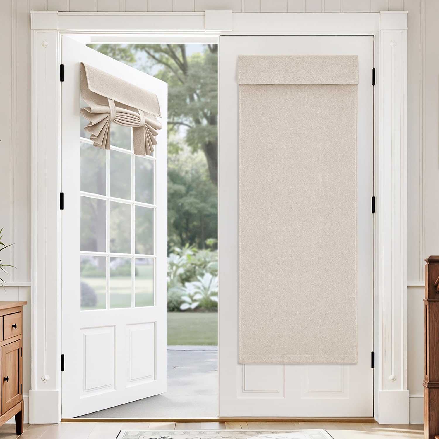 MIULEE 100% Blackout Linen French Door Curtains Natural W30xL68 2 Panels | Privacy, No Drill, Thermal Insulated Room Darkening Blinds,Window Shades for Patio Front Entry Back Door Glass Natural 30"W x 68"L (Pack of 2) 2