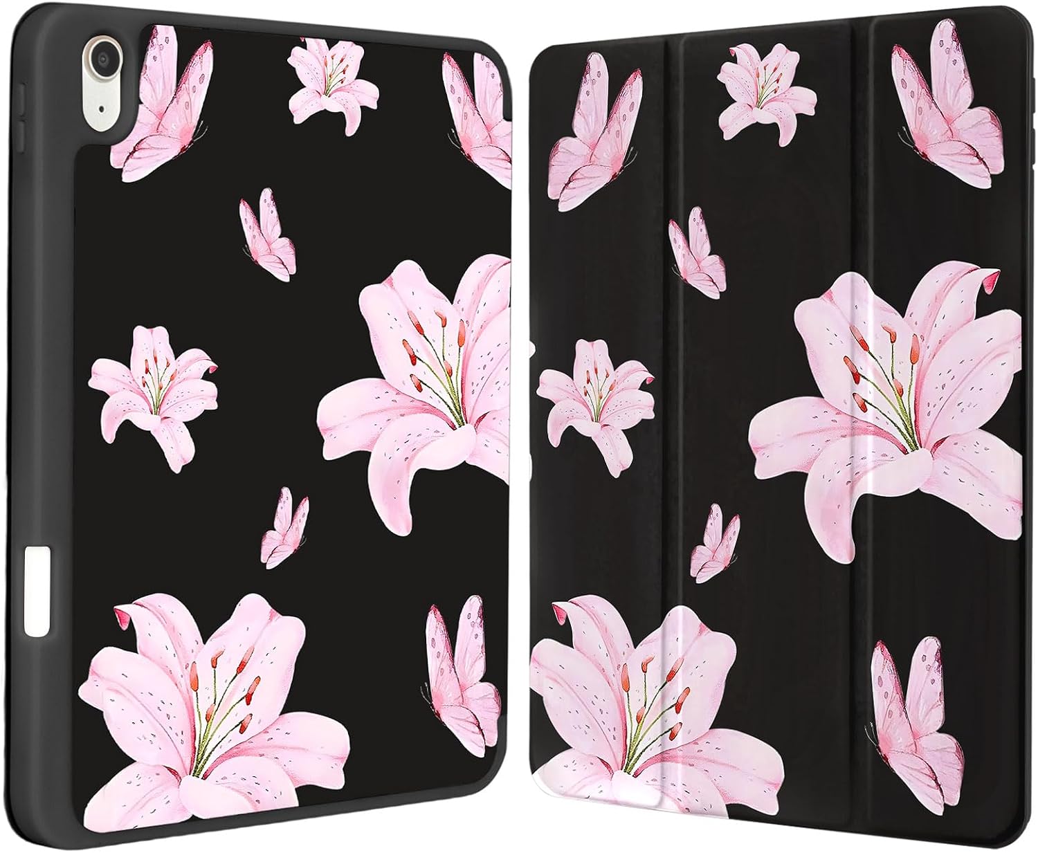 Trifold Stand Case for iPad 11th Generation (A16) 2025 11 Inch/iPad 10th Generation 2022 10.9 Inch with Pencil Holder, Aesthetic Pink Lily Pattern Design Protective Cover-Black Base Pink Lily image 5