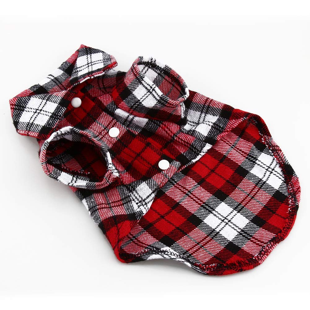 Eleage Plaid T Shirt for Small Dogs, Breathable and Stylish Dog Clothes for Outdoor Activities, Soft Red Jacket Costume, Size S