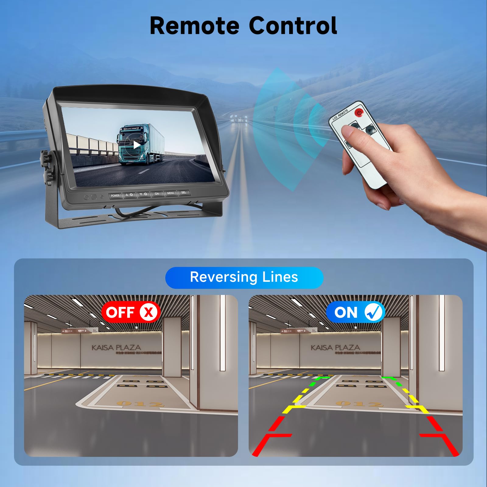 Caméra de Recul pour Voiture avec 2 Caméras AHD, Moniteur LCD 9 Pouces, Étanchéité IP69, Vision Nocturne, Câble 10m+10m, Compatible avec Pick-up, Camions, Petits Camping-Cars, Camping-Car DC12V-35V